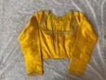 Hand Embroidered Silk Saree Blouse: Yellow Zardosi Maggam, Full Sleeve