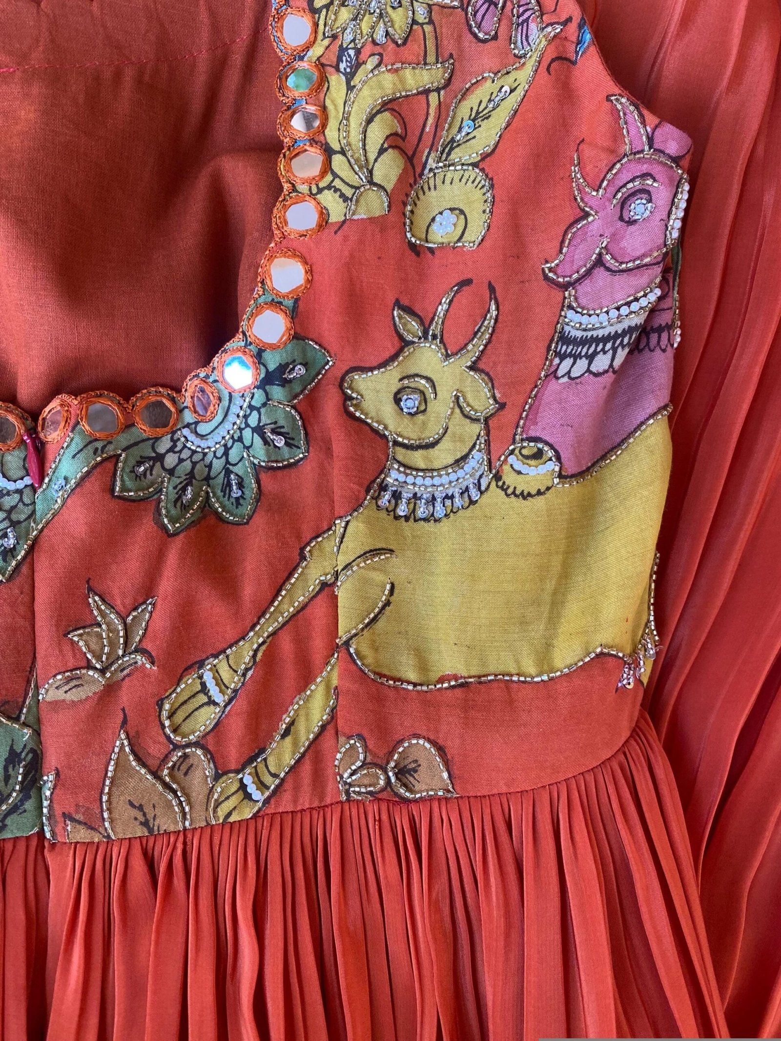 Women’s pure kalamkari anarkali with dupatta/Hand painted kalamkari dress USA/orange hand painted anarkali set/hand painted kalamkari dress