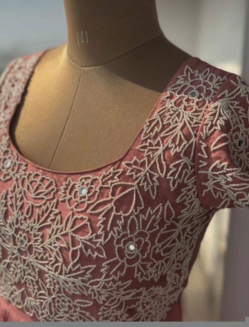 Anarkali suit usa/pink anarkali kurta short sleeve/pink sleeve anarkali/peach pink anarkali/heavy hand embroidered anarkali with dupatta usa