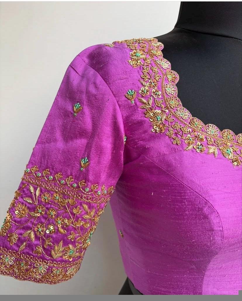 pure silk hand embroidery blouse/light pink maggam blouse/pink hand embroidered blouse/blushpink ready made blouse zardosi/light pink blouse