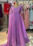 Hand Embroidered Lavender Anarkali Dress: Pure Silk Indian Gown,lavender Anarkali,plus size dress,dress with dupatta,