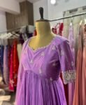 Hand Embroidered Lavender Anarkali Dress: Pure Silk Indian Gown,lavender Anarkali,plus size dress,dress with dupatta,