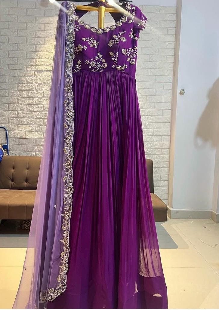 Purple Anarkali suit usa/hand embroidery anarkali kurta/purple anarkali dress with dupatta/designer anarkali kurta with dupatta/Indian dress
