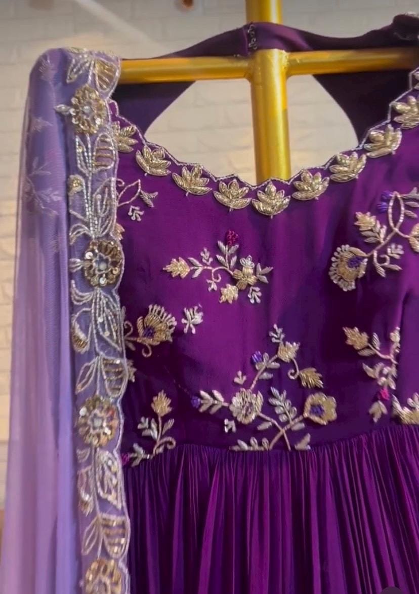 Purple Anarkali suit usa/hand embroidery anarkali kurta/purple anarkali dress with dupatta/designer anarkali kurta with dupatta/Indian dress