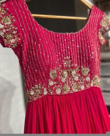 Hand embroidered Anarkali dress/pink hand embroidered anarkali suit/red hand work anarkali Indian dresses/long gown/pink anarkali dress