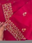 Hand Embroidered Red Silk Saree Blouse: Zardosi Maggam Work