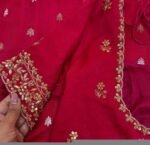 Hand Embroidered Red Silk Saree Blouse: Zardosi Maggam Work