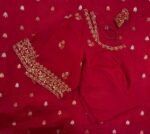 Hand Embroidered Red Silk Saree Blouse: Zardosi Maggam Work