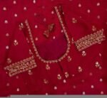 Hand Embroidered Red Silk Saree Blouse: Zardosi Maggam Work