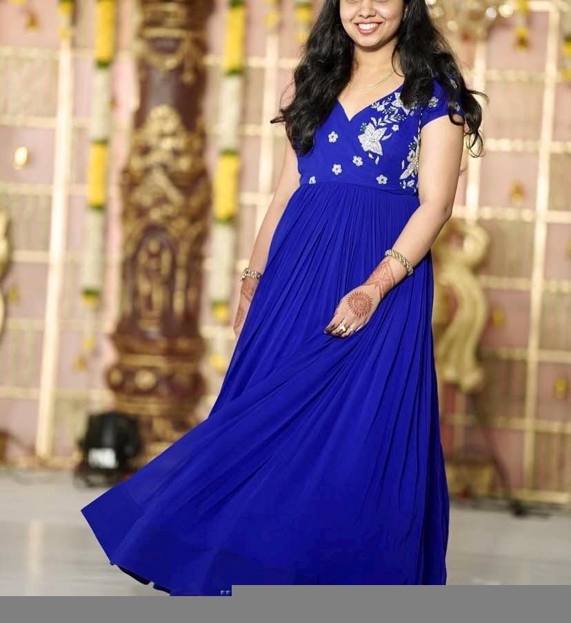 Blue Zardosi Embroidered Anarkali Suit: Georgette Indian Dress