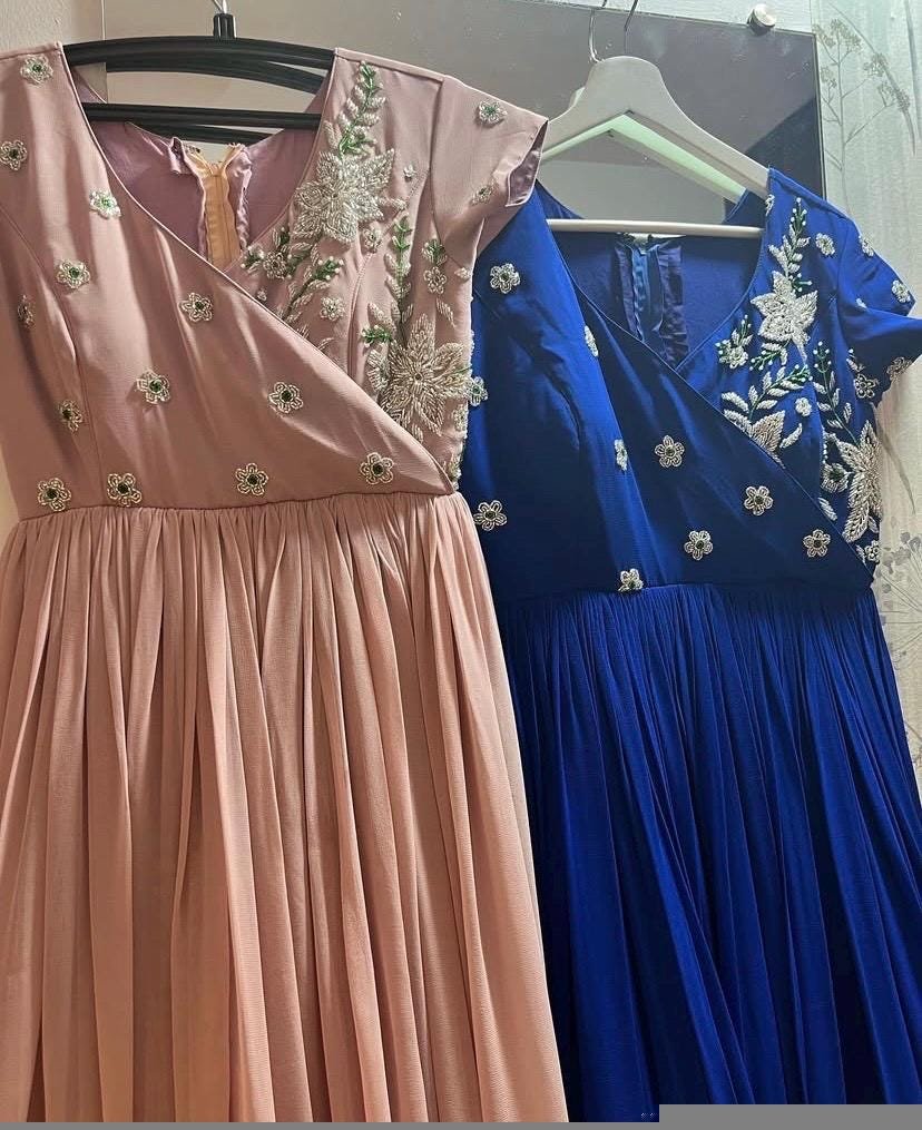 Blue Zardosi Embroidered Anarkali Suit: Georgette Indian Dress