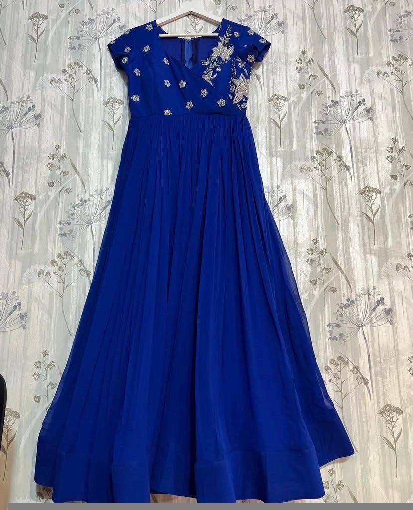 Blue Zardosi Embroidered Anarkali Suit: Georgette Indian Dress