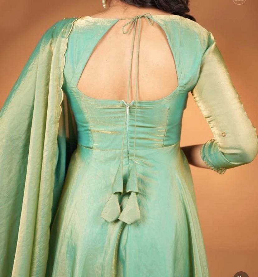 Hand embroidered green Tissue anarkali with dupatta/anarkali suit set /green kurta with dupatta USA/Indian dresses/tissue suit with dupatta