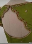 Hand Embroidered Green Silk Saree Blouse: Zardosi Maggam Work