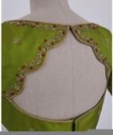Hand Embroidered Green Silk Saree Blouse: Zardosi Maggam Work