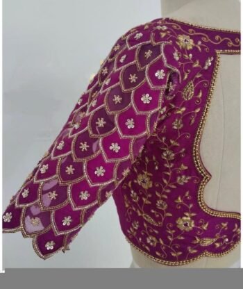 Pure Silk Hand Embroidered Blouse: Magenta Pink Zardosi Maggam