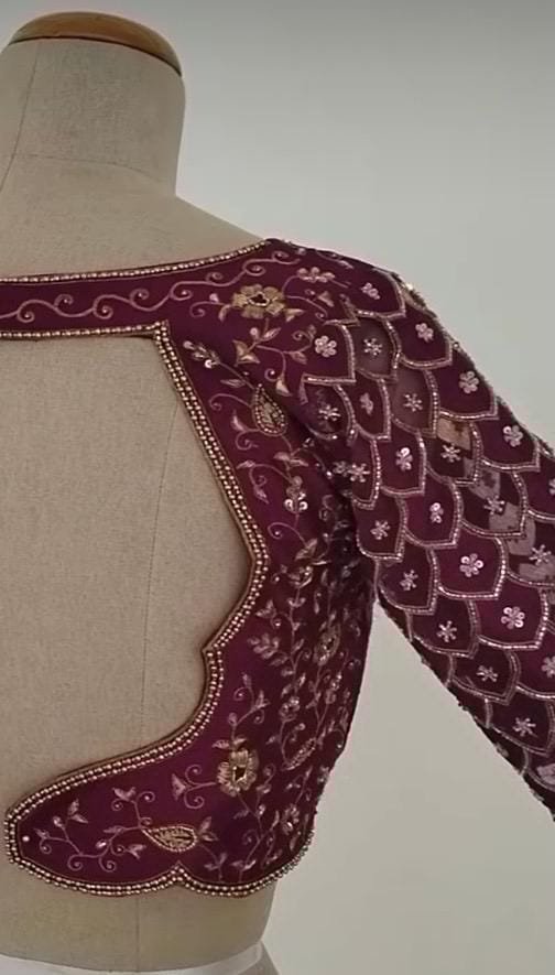 Pure Silk Hand Embroidered Blouse: Magenta Pink Zardosi Maggam
