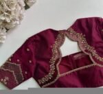 Hand Embroidered Silk Saree Blouse: Plum Zardosi Maggam