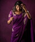 Purple hand work saree with blouse|purple embroidered saree with ready blouse|purpleheavy blouse|embroidered blouse with saree|scallop saree