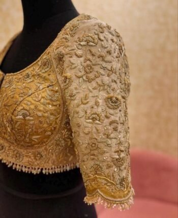 pure silk hand embroidery wedding blouse/saree maggam blouse/beige zardosi blouse/golden bridal blouse /ready made hand embroidered blouse