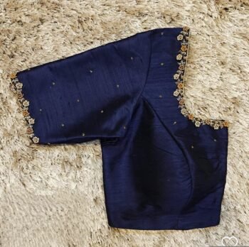 Navy blue silk hand embroidery blouse/saree maggam yellow blouse/blue saree blouse/simple hand embroidered blouse/ready made blouse zardosi