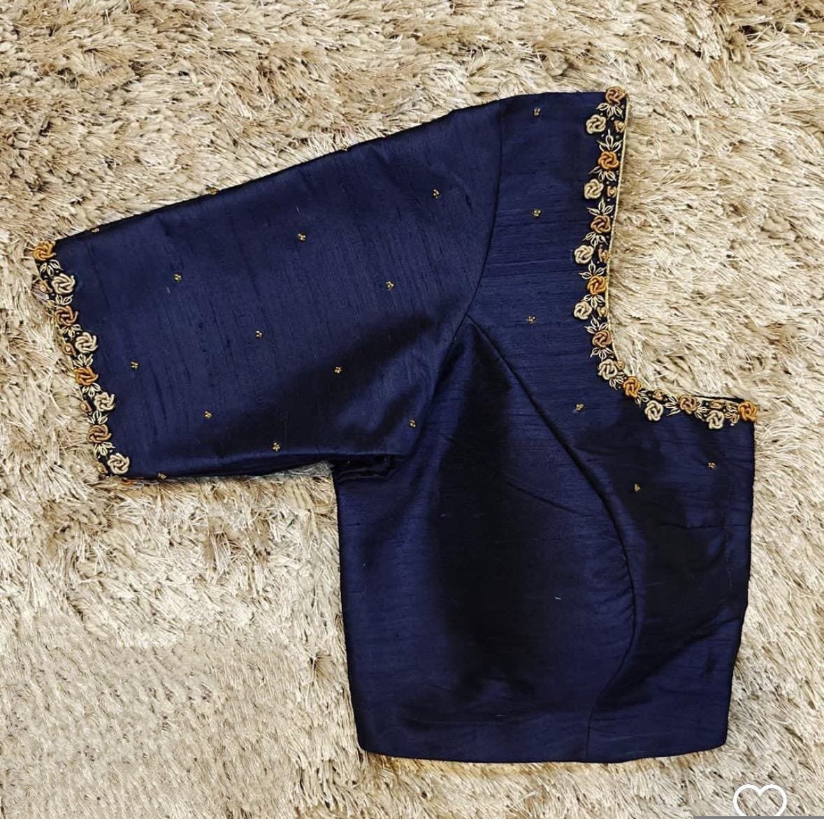 Navy blue silk hand embroidery blouse/saree maggam yellow blouse/blue saree blouse/simple hand embroidered blouse/ready made blouse zardosi