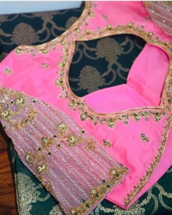 pure silk hand embroidery blouse/light pink maggam blouse/pink hand embroidered blouse/pink ready made blouse zardosi/pink maggam blouse