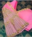 pure silk hand embroidery blouse/light pink maggam blouse/pink hand embroidered blouse/pink ready made blouse zardosi/pink maggam blouse usa