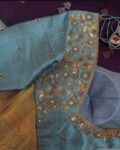 pure silk hand embroidery blouse/gray saree maggam blouse/grey elbow sleeve blouse/hand embroidered blouse/gray raw silk ready made blouse