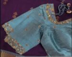 pure silk hand embroidery blouse/gray saree maggam blouse/grey elbow sleeve blouse/hand embroidered blouse/gray raw silk ready made blouse