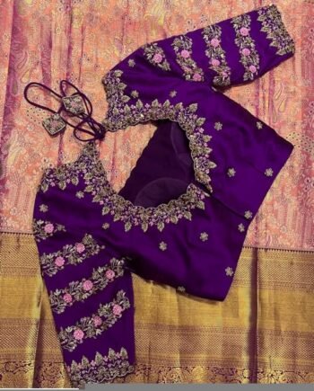 pure silk hand embroidery blouse/saree maggam blouse/purple zardosi blouse hand embroidered moderblouse/ready made blouse zardosi