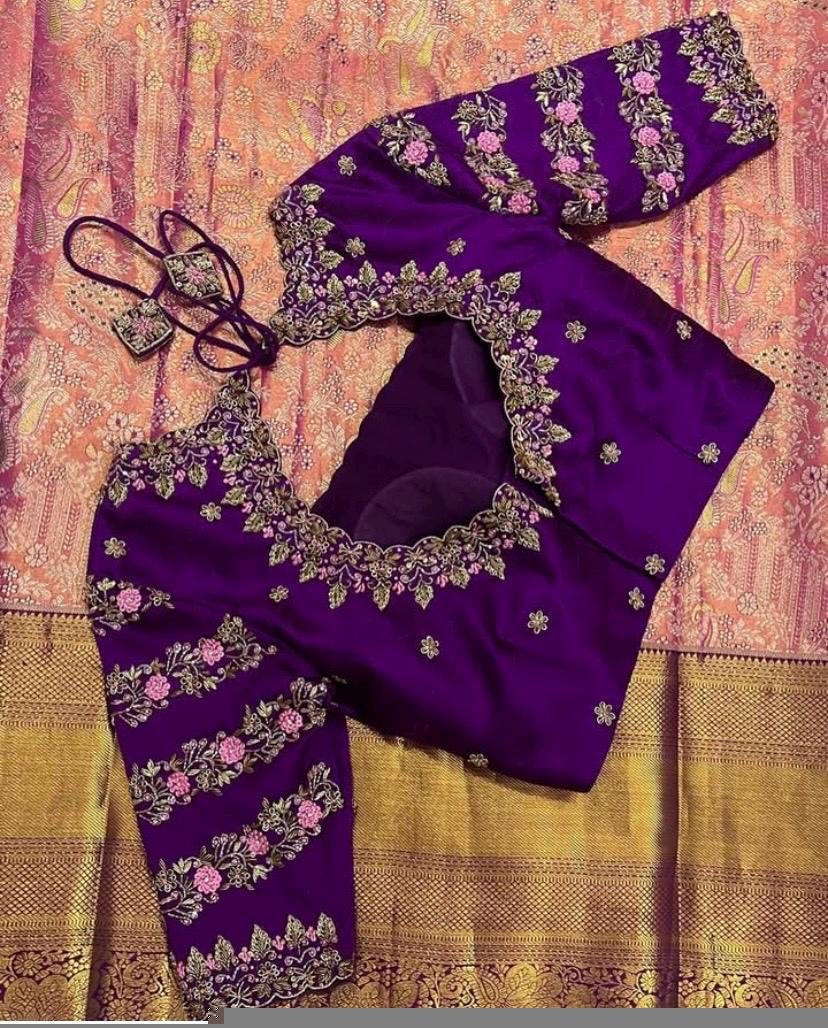 pure silk hand embroidery blouse/saree maggam blouse/purple zardosi blouse usa/hand embroidered moderblouse/ready made blouse zardosi usa