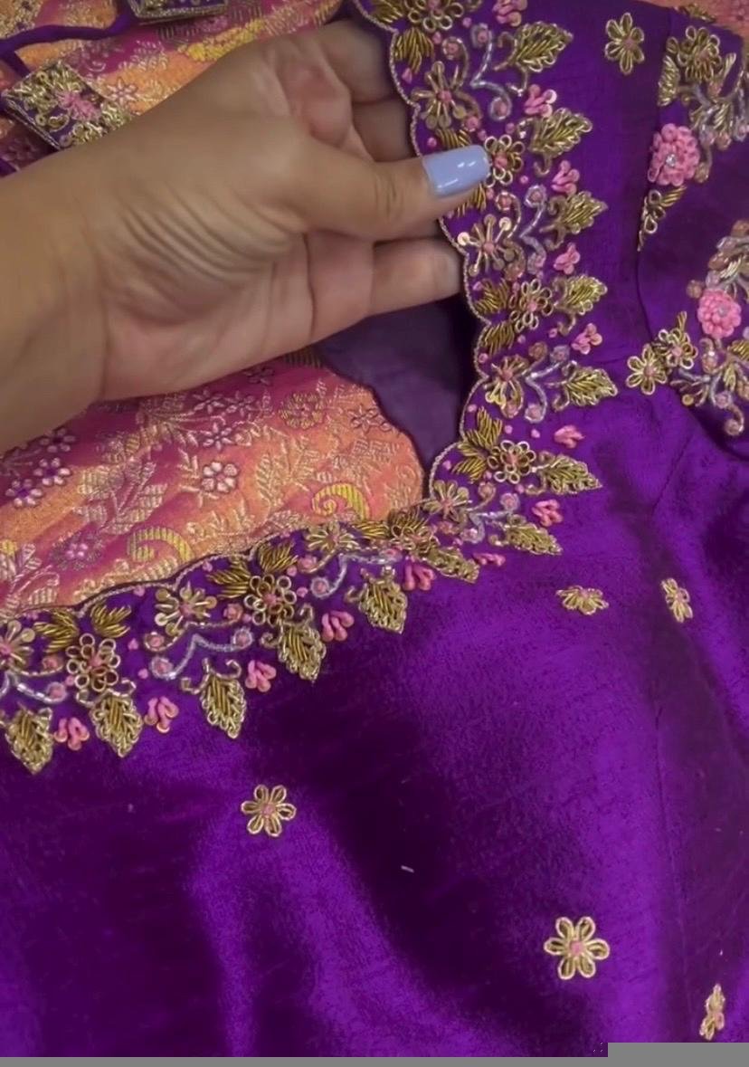 pure silk hand embroidery blouse/saree maggam blouse/purple zardosi blouse usa/hand embroidered moderblouse/ready made blouse zardosi usa
