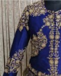 blue hand embroidery long blouse/saree maggam blouse/pure silk zardosi blouse/blue hand embroidered blouse/heavy maggam full sleeve blouse