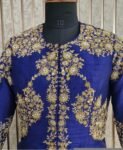 blue hand embroidery long blouse/saree maggam blouse/pure silk zardosi blouse/blue hand embroidered blouse/heavy maggam full sleeve blouse
