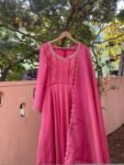 Hand Embroidered Pink Tissue Anarkali Suit with Dupatta