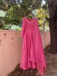 Hand Embroidered Pink Tissue Anarkali Suit with Dupatta