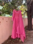 Hand Embroidered Pink Tissue Anarkali Suit with Dupatta