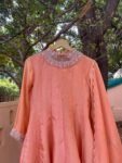 Hand Embroidered Peach Tissue Anarkali Suit with Dupatta