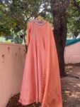 Hand Embroidered Peach Tissue Anarkali Suit with Dupatta