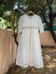 Hand Embroidered Kota Cotton Anarkali Dress: Cream Indian Dress