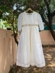 Hand Embroidered Kota Cotton Anarkali Dress: Cream Indian Dress