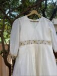 Hand Embroidered Kota Cotton Anarkali Dress: Cream Indian Dress