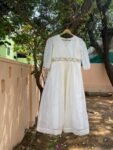 Hand Embroidered Kota Cotton Anarkali Dress: Cream Indian Dress