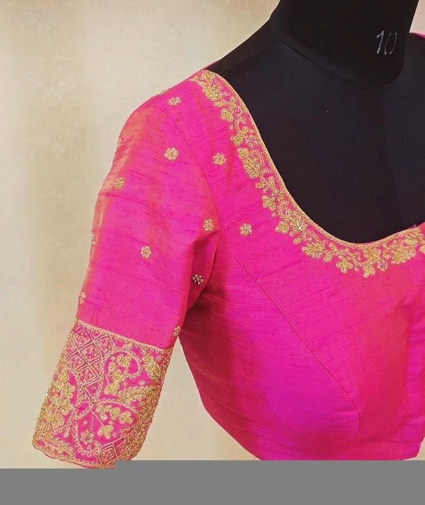 Pink pure silk hand embroidery blouse/readymade maggam blouse/pink saree blouse/ hand embroidered blouse /ready made handmade blouse zardosi
