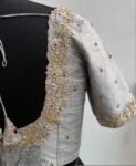 pure silk hand embroidery blouse/gray saree maggam blouse/grey elbow sleeve blouse/hand embroidered blouse/gray raw silk ready made blouse