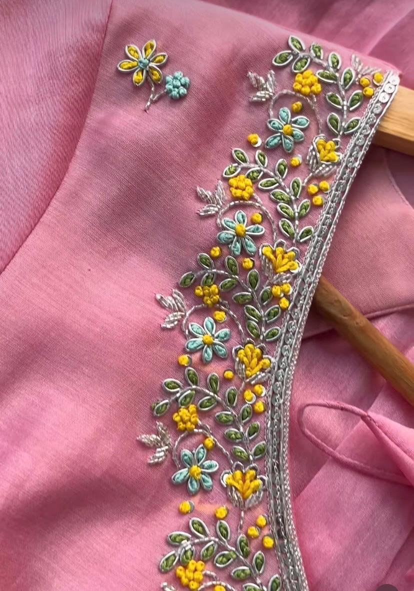 Anarkali suit usa/pink anarkali kurta elbow sleeve/pink heavy anarkali/light pink anarkali/heavy hand embroidered anarkali with dupatta us