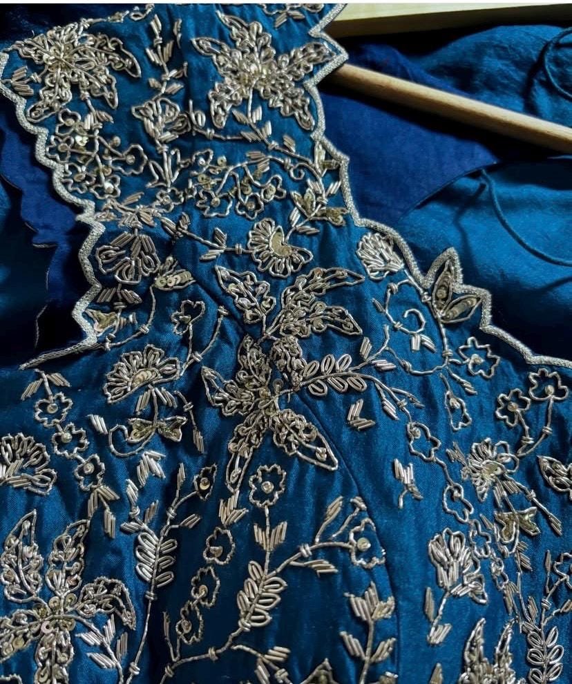 Anarkali suit usa/blue anarkali kurta/blue short sleeve anarkali/blue hand embroidered anarkali/blue heavy hand embroidered anarkali with du