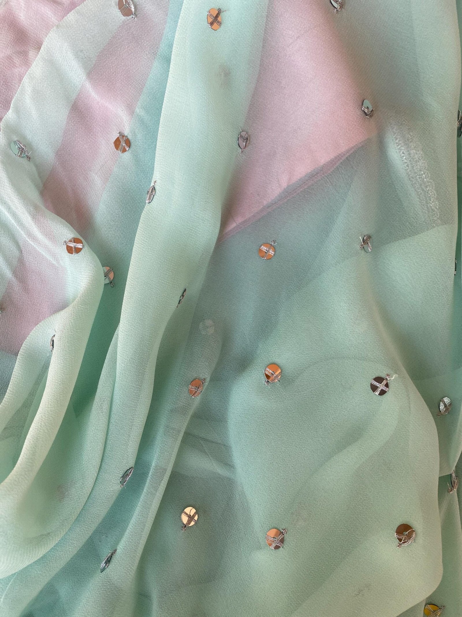 Blue Georgette Sequin Saree: Mirror Work Blouse, Modern Party Sari