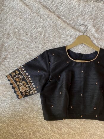 pure silk hand embroidery blouse /  black maggam blouse / raw silk zardosi blouse / hand embroidered blouse / ready made blouse zardosi/